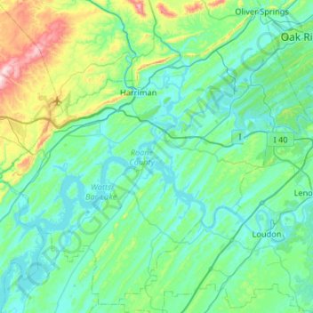 Roane County topographic map, elevation, terrain
