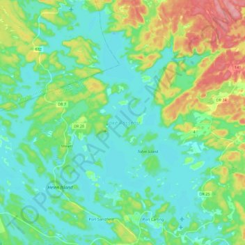Lake Rosseau topographic map, elevation, terrain