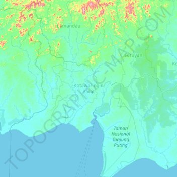 Kotawaringin Barat topographic map, elevation, terrain