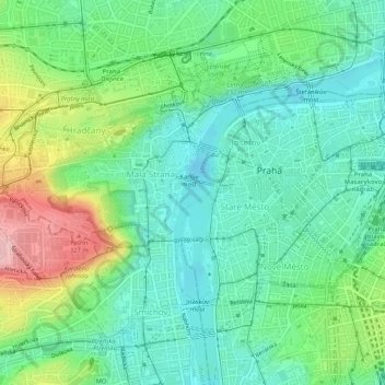 Praha 1 topographic map, elevation, terrain