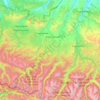Zelenchuksky District topographic map, elevation, terrain