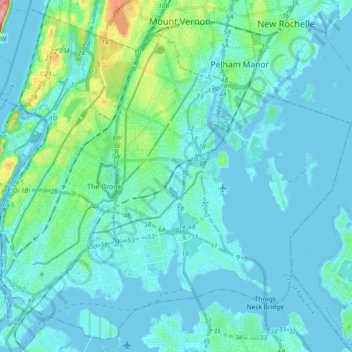 Bronx County topographic map, elevation, terrain