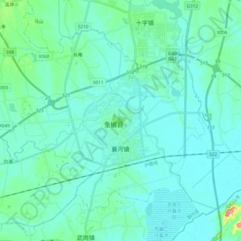 襄河镇 topographic map, elevation, terrain