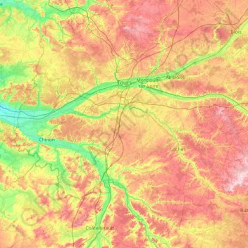 Indre-et-Loire topographic map, elevation, terrain