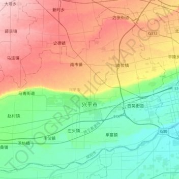 兴平市 topographic map, elevation, terrain