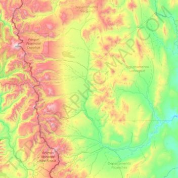 Río Agrio topographic map, elevation, terrain