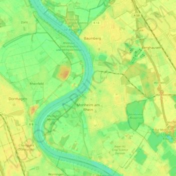 Monheim am Rhein topographic map, elevation, terrain