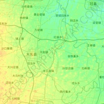 大名县 topographic map, elevation, terrain