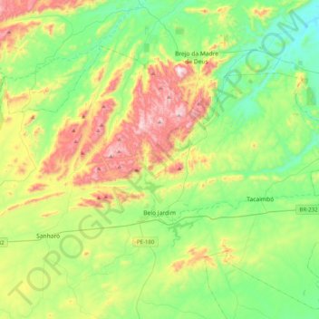 Belo Jardim topographic map, elevation, terrain