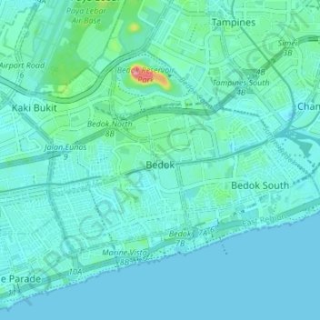 Bedok topographic map, elevation, terrain