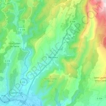 Vesseaux topographic map, elevation, terrain