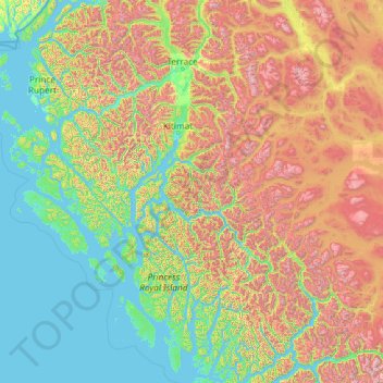 Area C (Butedale/Kitlope/Kitsumkalum) topographic map, elevation, terrain