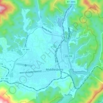 Middlesborough topographic map, elevation, terrain