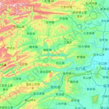 石门县 topographic map, elevation, terrain
