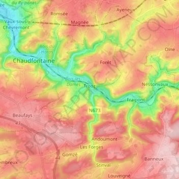 Trooz topographic map, elevation, terrain