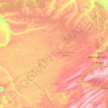 Новосибирская область topographic map, elevation, terrain