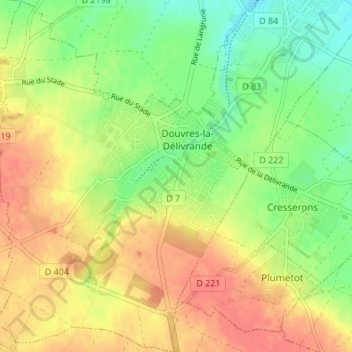 Douvres-la-Délivrande topographic map, elevation, terrain