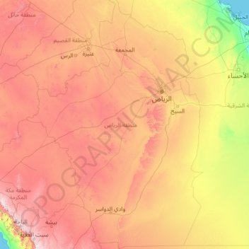 Riyadh Region topographic map, elevation, terrain