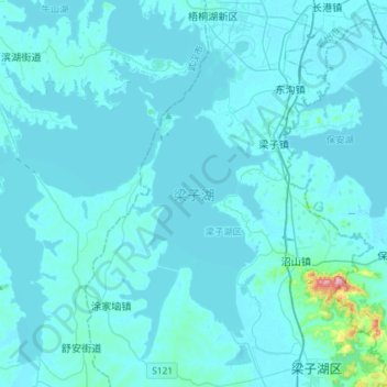 梁子湖 topographic map, elevation, terrain