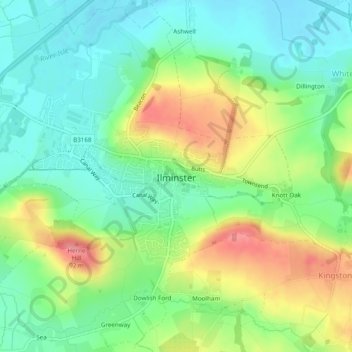 Ilminster topographic map, elevation, terrain