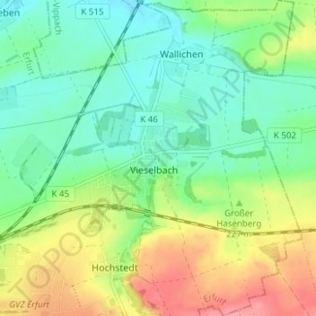 Vieselbach topographic map, elevation, terrain