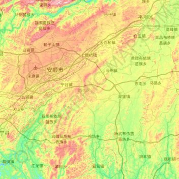 西秀区 topographic map, elevation, terrain