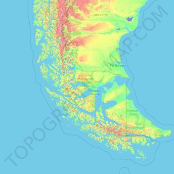 Región de Magallanes y de la Antártica Chilena topographic map, elevation, terrain