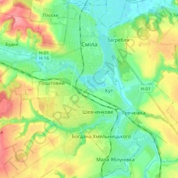 Смела topographic map, elevation, terrain