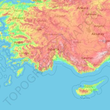 Mediterranean Region topographic map, elevation, terrain