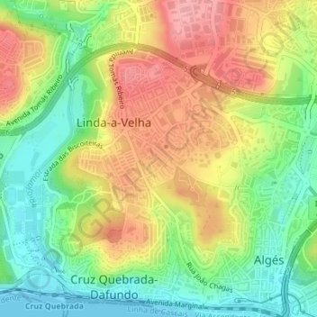 Linda-a-Velha topographic map, elevation, terrain