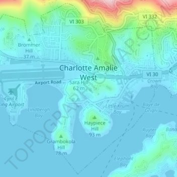 Charlotte Amalie West topographic map, elevation, terrain