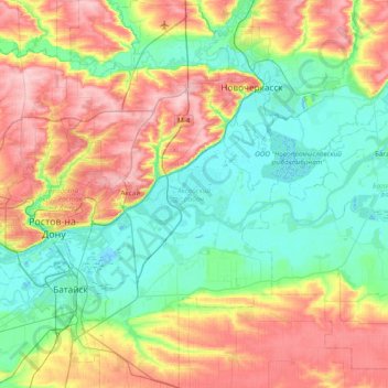 Аксайский район topographic map, elevation, terrain