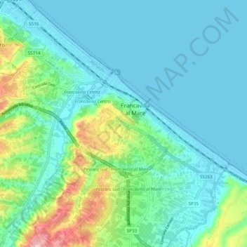 Francavilla al Mare topographic map, elevation, terrain