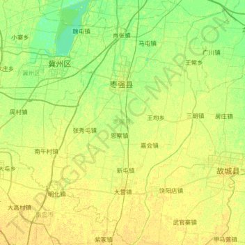 枣强县 topographic map, elevation, terrain
