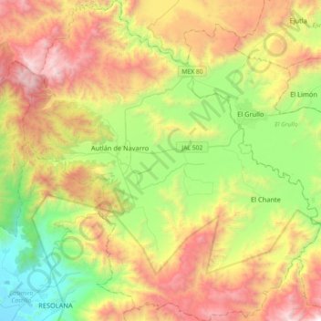 Autlán de Navarro topographic map, elevation, terrain