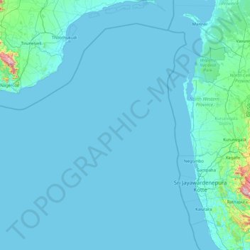 Gulf of Mannar topographic map, elevation, terrain