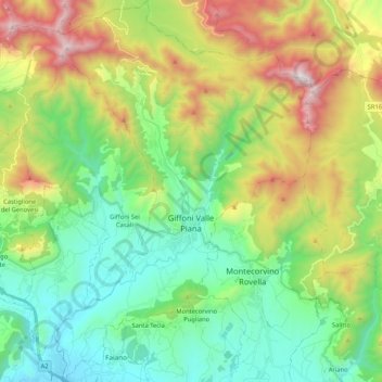 Giffoni Valle Piana topographic map, elevation, terrain