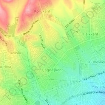 Çağdaşkent Mahallesi topographic map, elevation, terrain