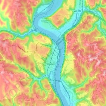 Steubenville topographic map, elevation, terrain