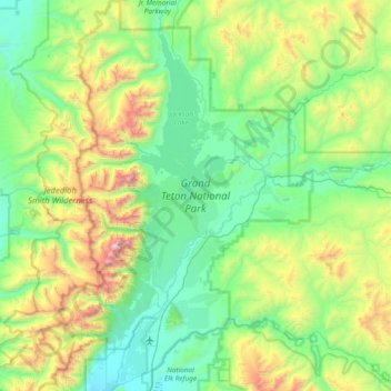 Grand Teton National Park topographic map, elevation, terrain
