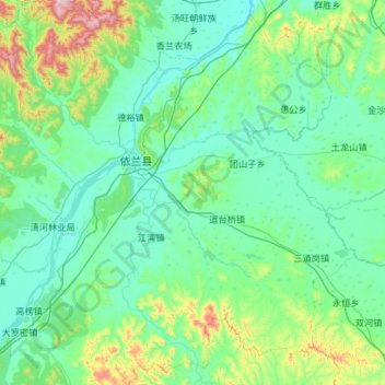 依兰县 topographic map, elevation, terrain