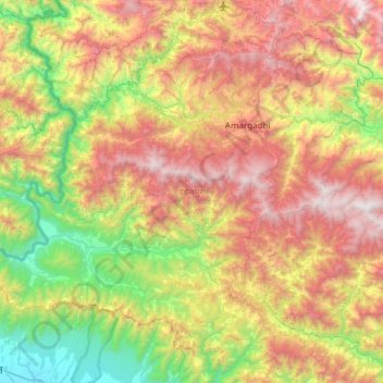 Dadeldhura topographic map, elevation, terrain