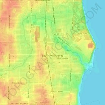 South Milwaukee topographic map, elevation, terrain