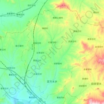 定方水乡 topographic map, elevation, terrain