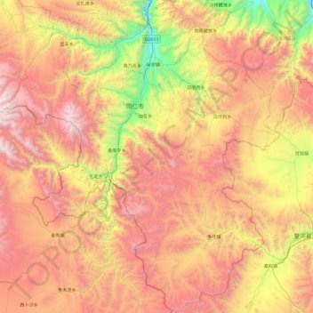 Tongren County topographic map, elevation, terrain