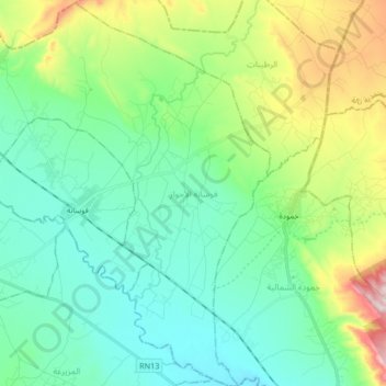 Foussana Lahouaz topographic map, elevation, terrain