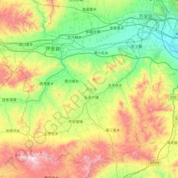 怀安县 topographic map, elevation, terrain