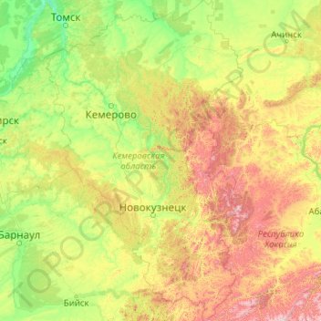 Кемеровская область topographic map, elevation, terrain