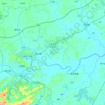 上高县工业园区 topographic map, elevation, terrain
