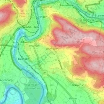 Laufen-Uhwiesen topographic map, elevation, terrain